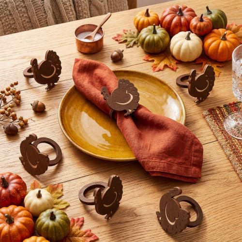 Roshtia 12 Pcs Wooden Fall Napkin Rings Thanksgiving, Turkey