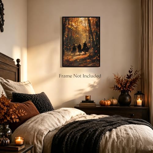 ILLBDR Halloween Witch in Autumn Forest Canvas Wall Art Poster 16x24 inch