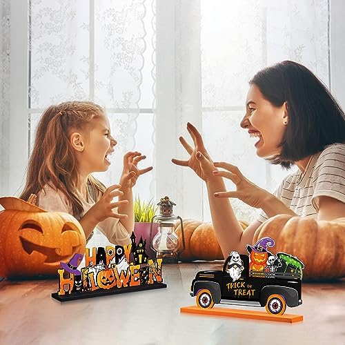 Soaoo 6 Pieces Halloween Wooden Table Centerpieces Decoration