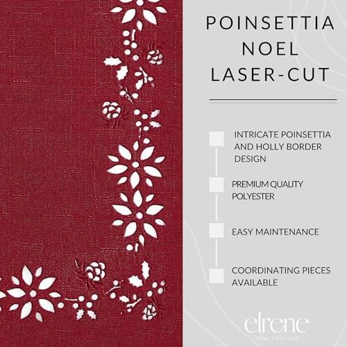 Poinsettia Noel Laser Cut Placemats, Set of 4, Red - 13"W x 19"L