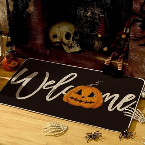 Artoid Mode Black Pumpkin Halloween Welcome Doormat 17x29 Inch