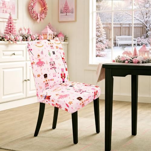 Christmas Chair Covers Set of 4, Nutcracker Chairs Slipcover for Dining Room, Removable Washable Breathable Cover in the Kitchen Restaurant Holiday Decor