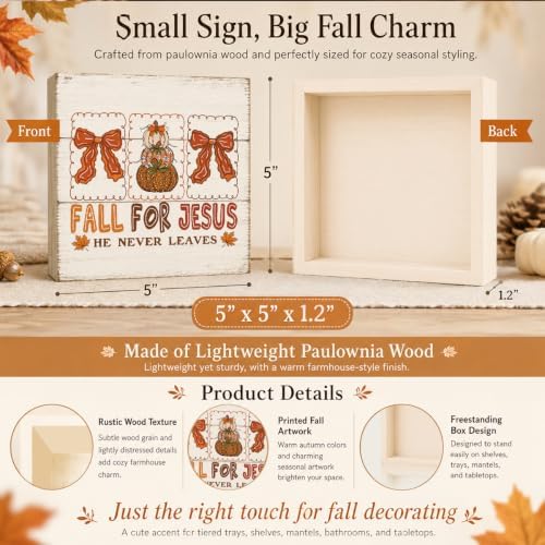 Fall For Jesus He Never Leaves Sign | Bow Pumpkin Panel Set Decor
