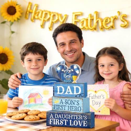 Lineshading 4 Pcs Dad Block Signs Wooden Farmhouse Decor, Father's Day