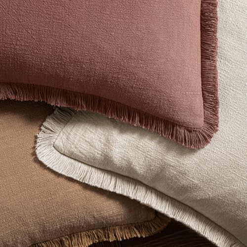 MIULEE Linen Fringe Decorative Fall Throw Pillow Covers Autumn Glaze 18x18