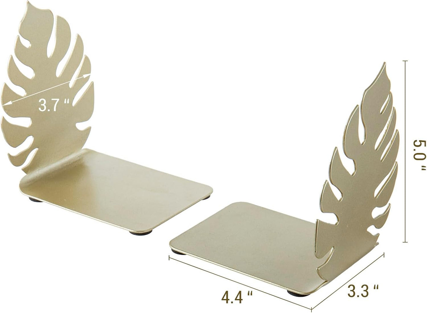 Metal Book Ends / Brass Tone Monstera Leaf Decorative Bookends Set
