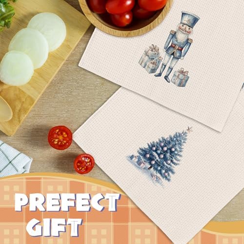 Chinoiserie Christmas Kitchen Towels Decor Set of 2 - Blue Christmas Tree Holiday Hand Tea Towels, Retro Grandmillenial Xmas Gifts Dish Towel Dishcloths Decorations for Home Kitchen, 16"x24"