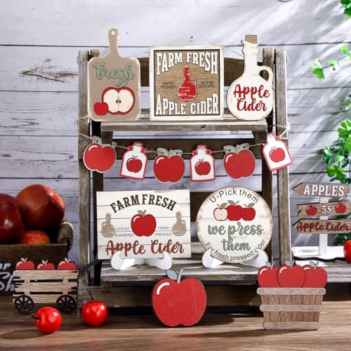 FairySandy 19 Pcs Apple Orchard Fall Tiered Tray Decor Set