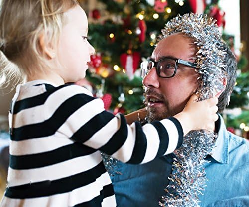 Decora 33 Feet Silver Tinsel Garland, Christmas Metallic Hanging Tinsel Garland for Xmas Tree Home and Party Decoration (Pack of 2)