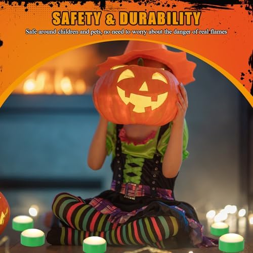 Riakrum 6 Pack Halloween Pumpkin LED Lights, Green,Warm Light