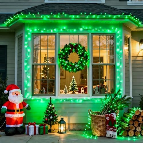 JMEXSUSS 91.5ft Connectable 250 LED Green Christmas String Lights Indoor