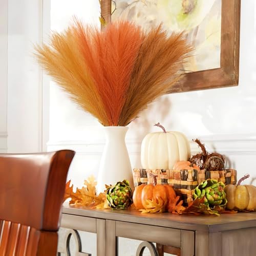 Agusbagli 30PCS Orange Pampas Grass, 21.6in Fluffy Faux Pompas Grass Stems