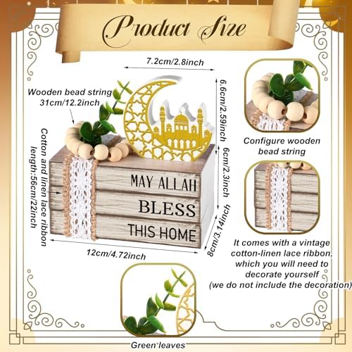 Eid Mubarak Decorations for Home Ramadan Decorations Wood Ramadan Mubarak Table Sign Golden Moon Eid Tiered Tray Sign for Islamic Muslim Table Indoor Shelf Office Gifts