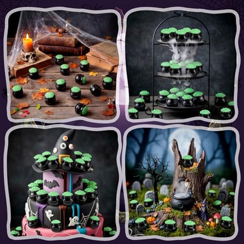 RoundFunny 50 Pcs Mini Black Cauldron Figurines Resin Witch Party Favors