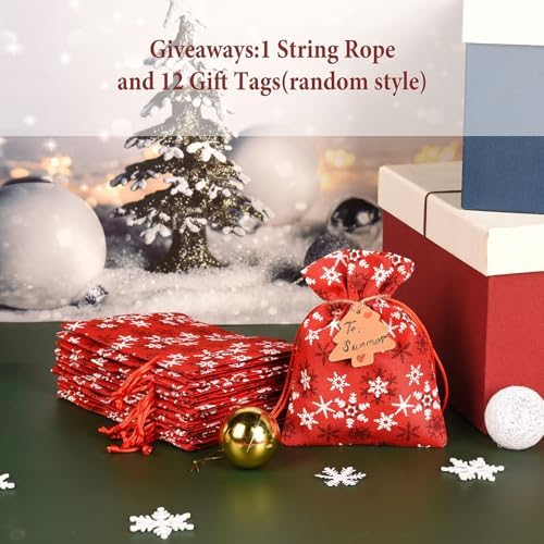 12 Pack Of Christmas Gift Bags With Drawstring Reusable Designs For Christmas Party Supplies Favors (snowflake, 13 * 18cm/5 * 7inch)