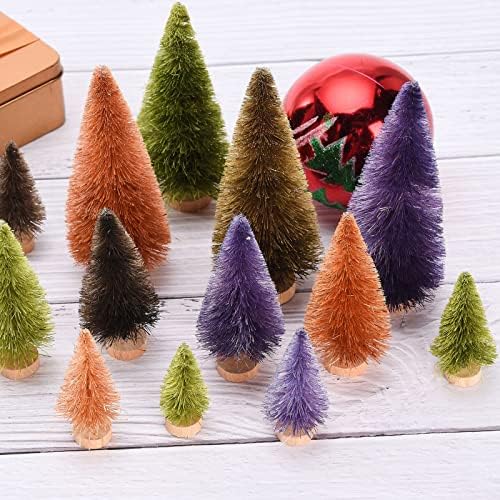 MANMAOHE 16 PCS Mini Christmas Trees Small Christmas Bottle Brush Trees with Wood Base Miniature Pine Trees Sisal Trees for Xmas Holiday Party Home Tabletop Tree Decor (16PCS)