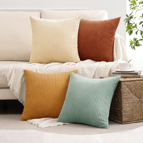 MIULEE Soft Corduroy Decorative Throw Pillow Covers Teal-Rust 20x20