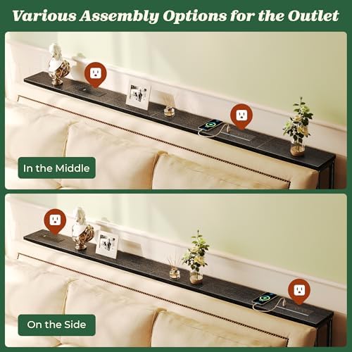 SUPERJARE 39.4 inch Narrow Behind Couch Table with Charging Stations