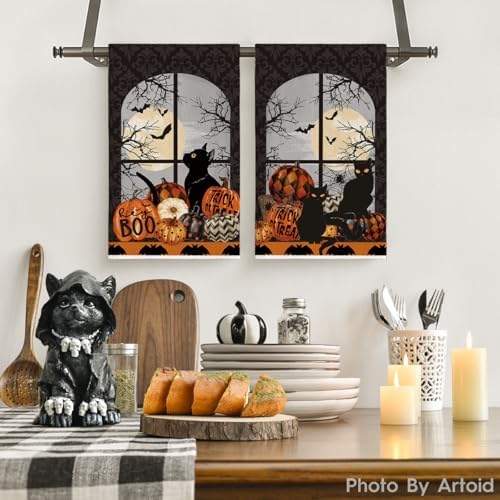 Artoid Mode Black Cat Moon Halloween Kitchen Towels Set of 2 18x26 Inch