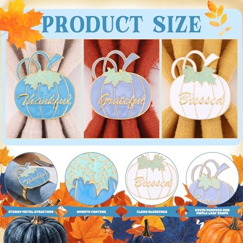 WILLBOND 12 Pcs Fall Thanksgiving Pumpkin Napkin Rings, Blue White