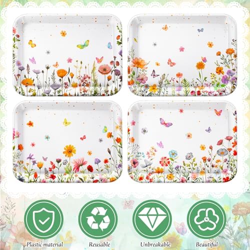 4 Pieces Wildflower Serving Trays Melamine Platters