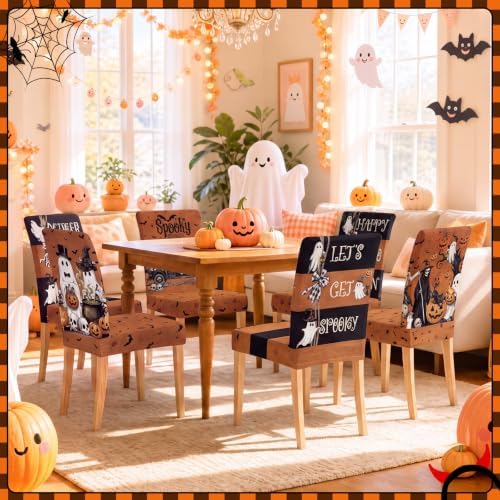 Moukeren 6 Pcs Spooky Halloween Chair Covers Ghost Dining Slipcovers
