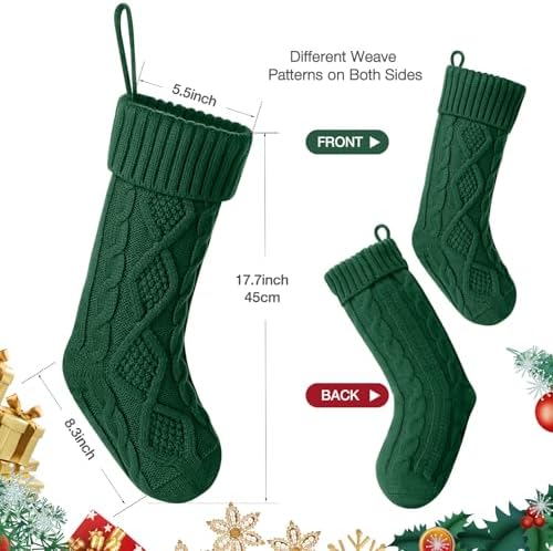 Hommtina Christmas Stockings, Personalized Christmas Stockings 18 Inches Large Size Cable Knitted Stocking Gifts (6pcs red&Green)