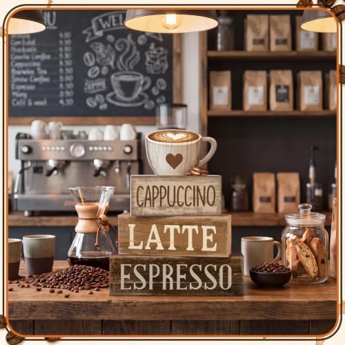 Lineshading 4 Pcs Farmhouse Coffee Bar Signs, Wooden Coffee Stacked Blocks