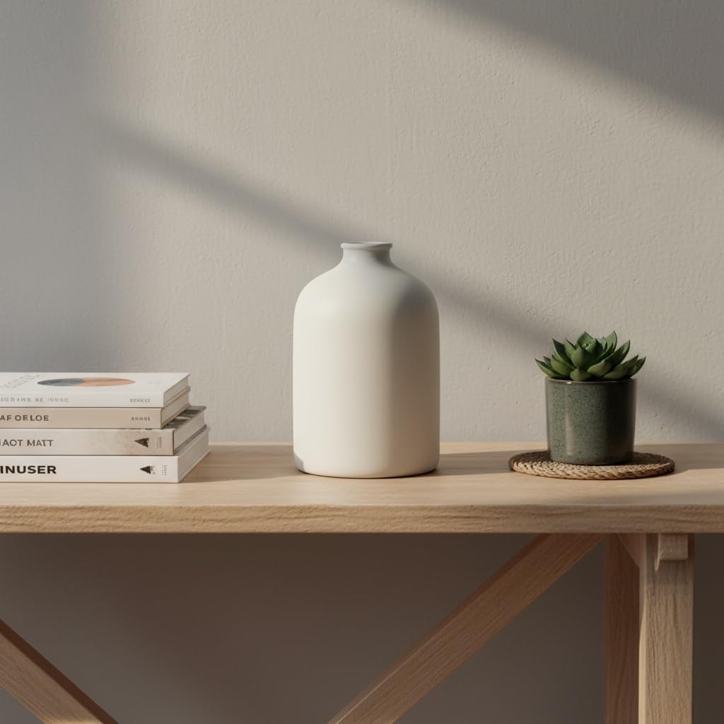Ceramic Vase / Minimalist Modern Home Decor / White / 7 Inch