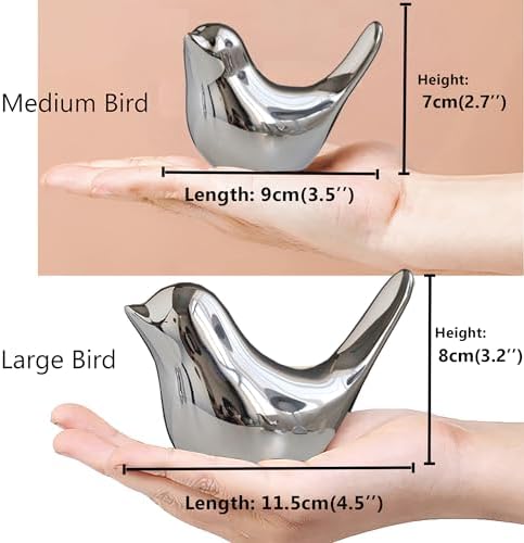 FANTESTICRYAN Small Birds Statues Home Decor, Modern Style, Silver, M&L