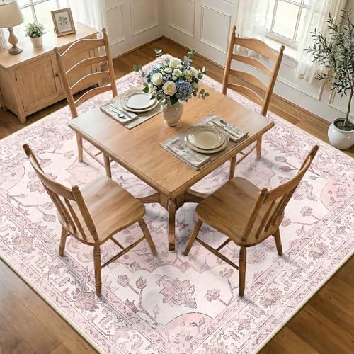 RELEANY Washable Area Rug, Square 8'x8', Pink