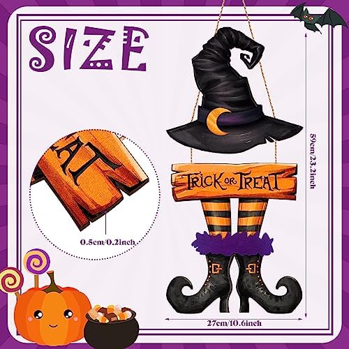 Bbto Halloween Witch Decor, Trick or Treat Wooden Sign Wreath Decor