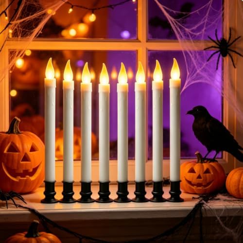 Christmas Window Candles, 10in Flameless Taper, Black, 6pcs