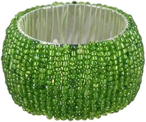 Green Beaded Napkin Rings Set of 6 – Luxury Decorative Napkin Holders for Dining Table, Wedding, Party & Festive Table Decor – Elegant Handmade Bead Design, Durable & Reusable