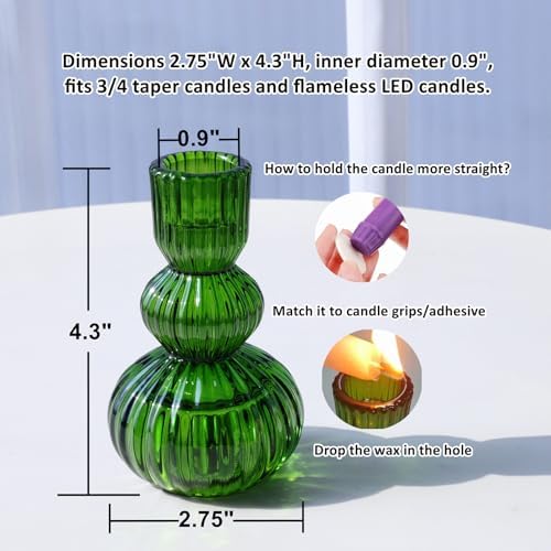 Woho 3pcs Green Taper Candle Holders, Candlestick Holders for Christmas