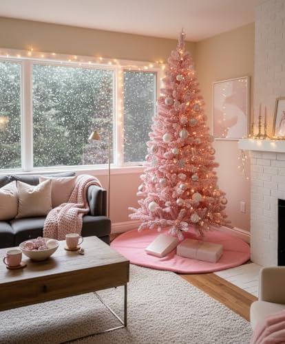 AOGU 36 Inch Faux Fur Christmas Tree Skirt Pink Shiny Plush Skirt for Merry Christmas Party Christmas Tree Decoration