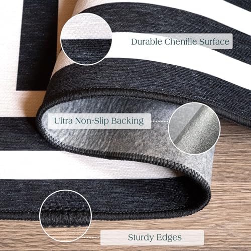 3x5 Modern Entry Rug - Small Washable Indoor Outdoor Mats for Front Door Non-Slip Porch Rug Black White Geometric