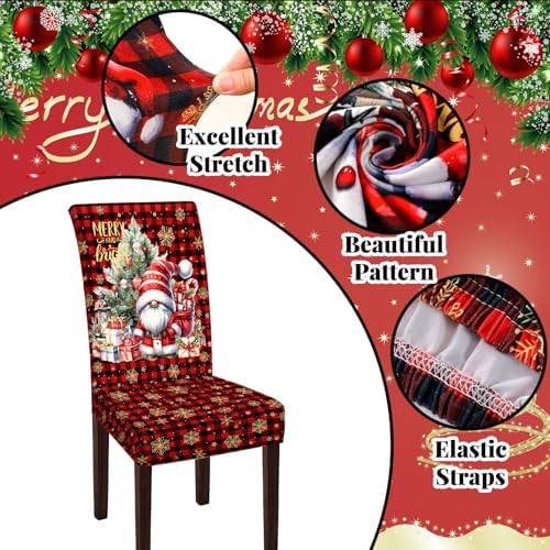 Moukeren 6 Pcs Christmas Chair Covers Plaid Dining Chair Slipcovers
