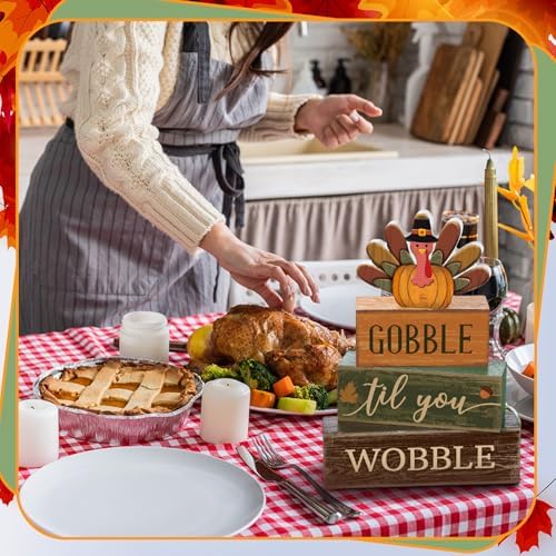 Lineshading 4 Pcs Fall Table Decor Thanksgiving Turkey Wooden Block Signs