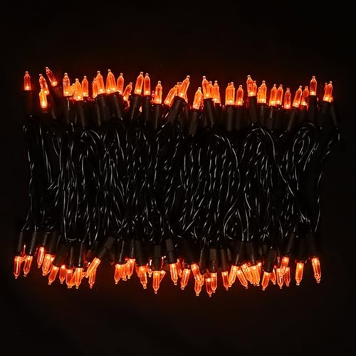 MULTI-SPARKING Orange LED Halloween Lights - 100 Count Orange Christmas String Lights for Tree, Party, Holiday, Indoor and Outdoor Halloween Decorations, 33 Feet Black Wire, UL Certified, Connectable