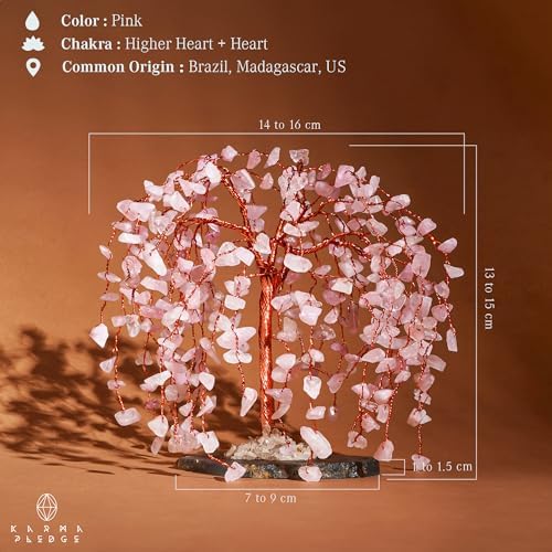 KARMAPLEDGE Chakra Tree of Life Birthday Gifts for Women, Home and Office Decor, Handmade Rose Quartz Crystal Tree for