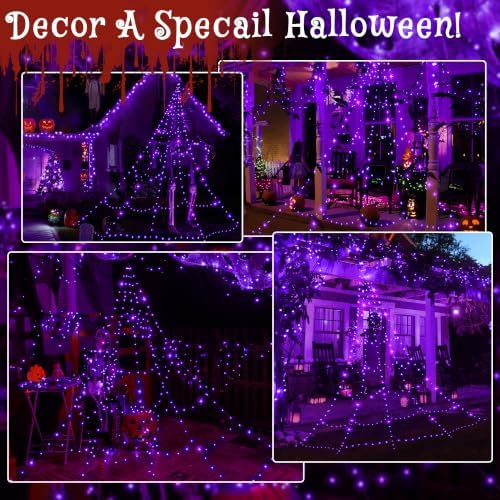 Ollny Halloween Lights Outdoor 454 LED Spider Web Lights Purple 17.4FT Tall