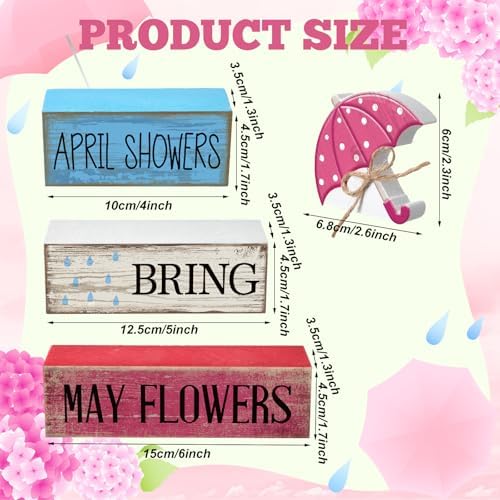 Moucuny 4 Pcs Spring Wooden Block Signs Farmhouse Table Decoration