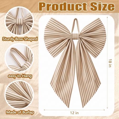 Suncalla 2 Pcs Khaki Christmas Neutral Stripe Wreath Bows 18'' x 12''