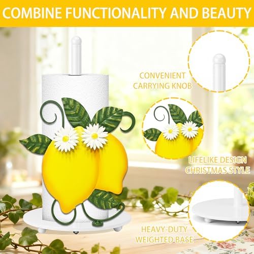 Lemon Paper Towel Holder, Spring Summer Lemon Decor for Countertop Cute Farmhouse Home Table, Housewarming Birthday Gifts Yellow