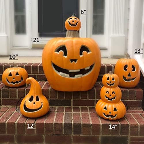 14“ Halloween Pumpkin Lantern - Light Up Pumpkin with Unique 3 Tiers Design - Lightened Large Pumpkin with Waterproof ETL Certified Cord Plug and 2 Safety Fuse - 14 Inch