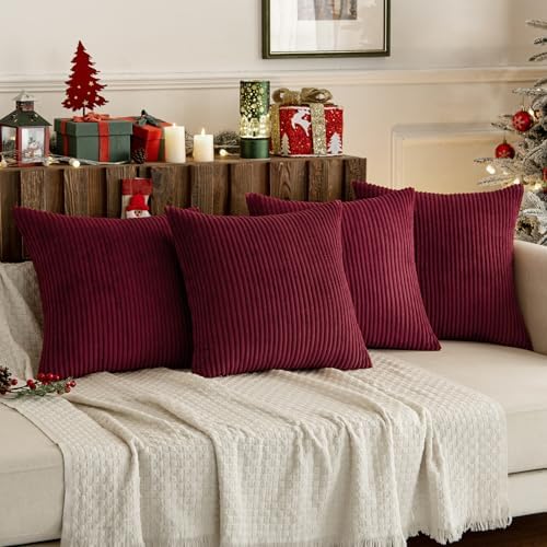 MIULEE Soft Corduroy Decorative Throw Pillow Covers Burgundy 16x16