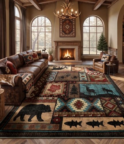 YIHOUSE 9x12 Rustic Cabin Area Rugs for Living Room Brown