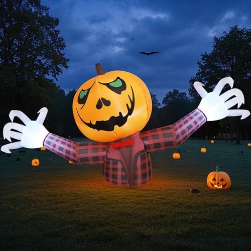 Youngfan 7FT Long Halloween Inflatable Outdoor Decorations Pumpkin Ghost