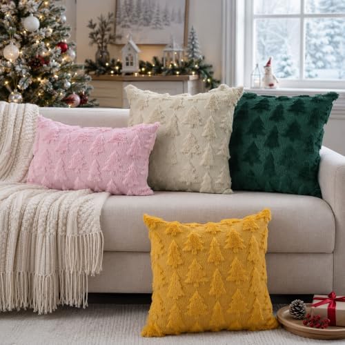 DFXSZ Christmas Tree Pillow Covers 18x18 Set of 2 Christmas Decor Beige